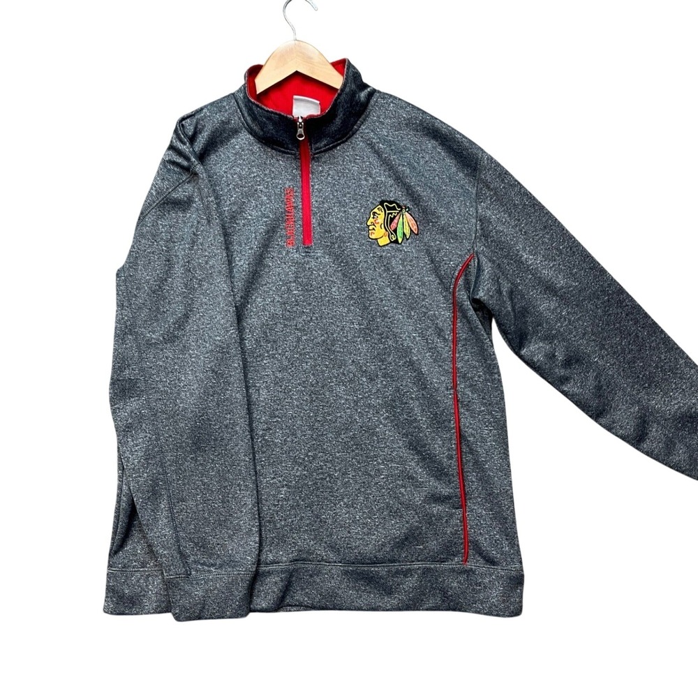 Chicago Blackhawks NHL Pullover Men Large Gray Heathered Long Sleeve Quarter Zip